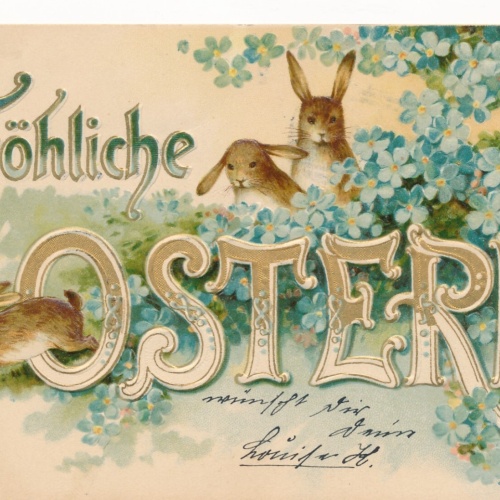 Präge - Motiv - Karte Fröhliche Ostern mit Hasen Ansichtskarte (11855)