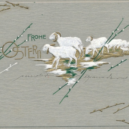 Präge - Motiv - Karte Frohe Ostern mit Schafen Ansichtskarte (12652)