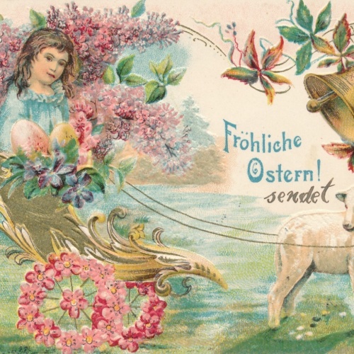 Präge - Motiv - Karte Fröhliche Ostern Schafkutsche Ansichtskarte (11846)