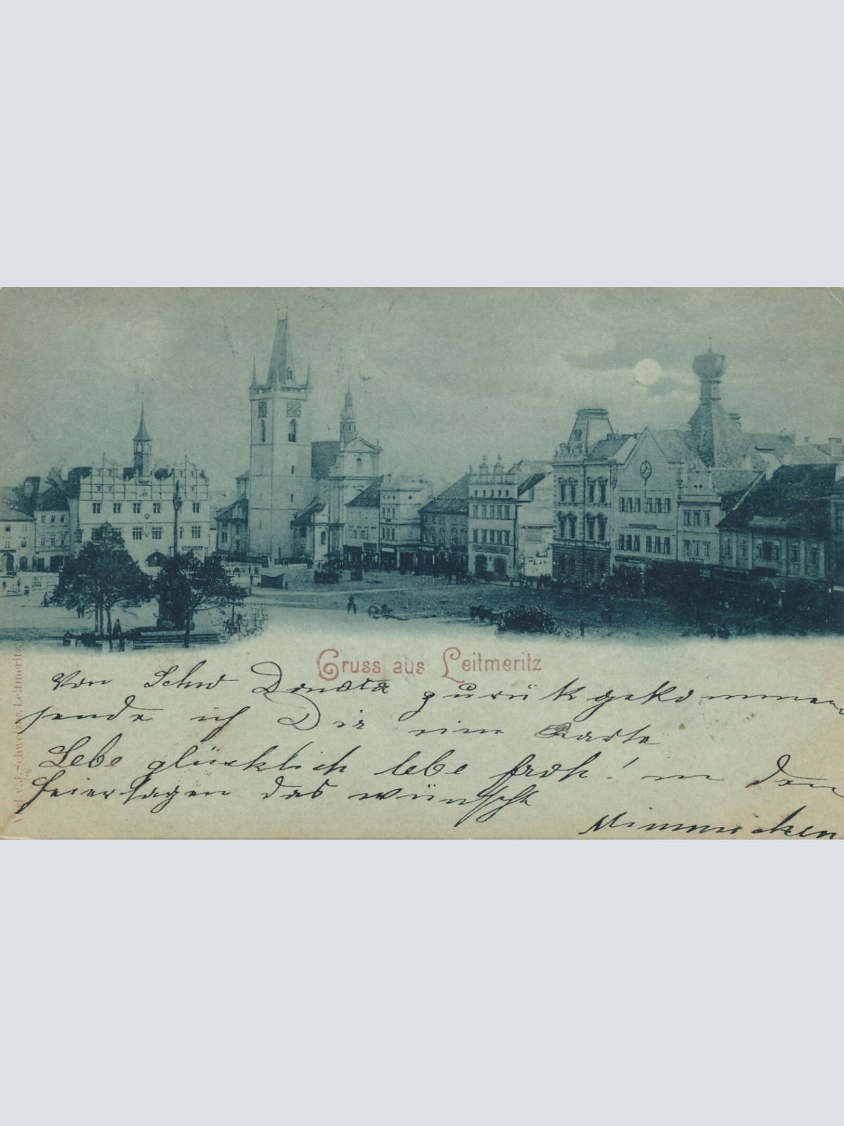 Mondschein - Karte gruss aus Leitmeritz Tschechoslowakei Ansichtskarte (12466)