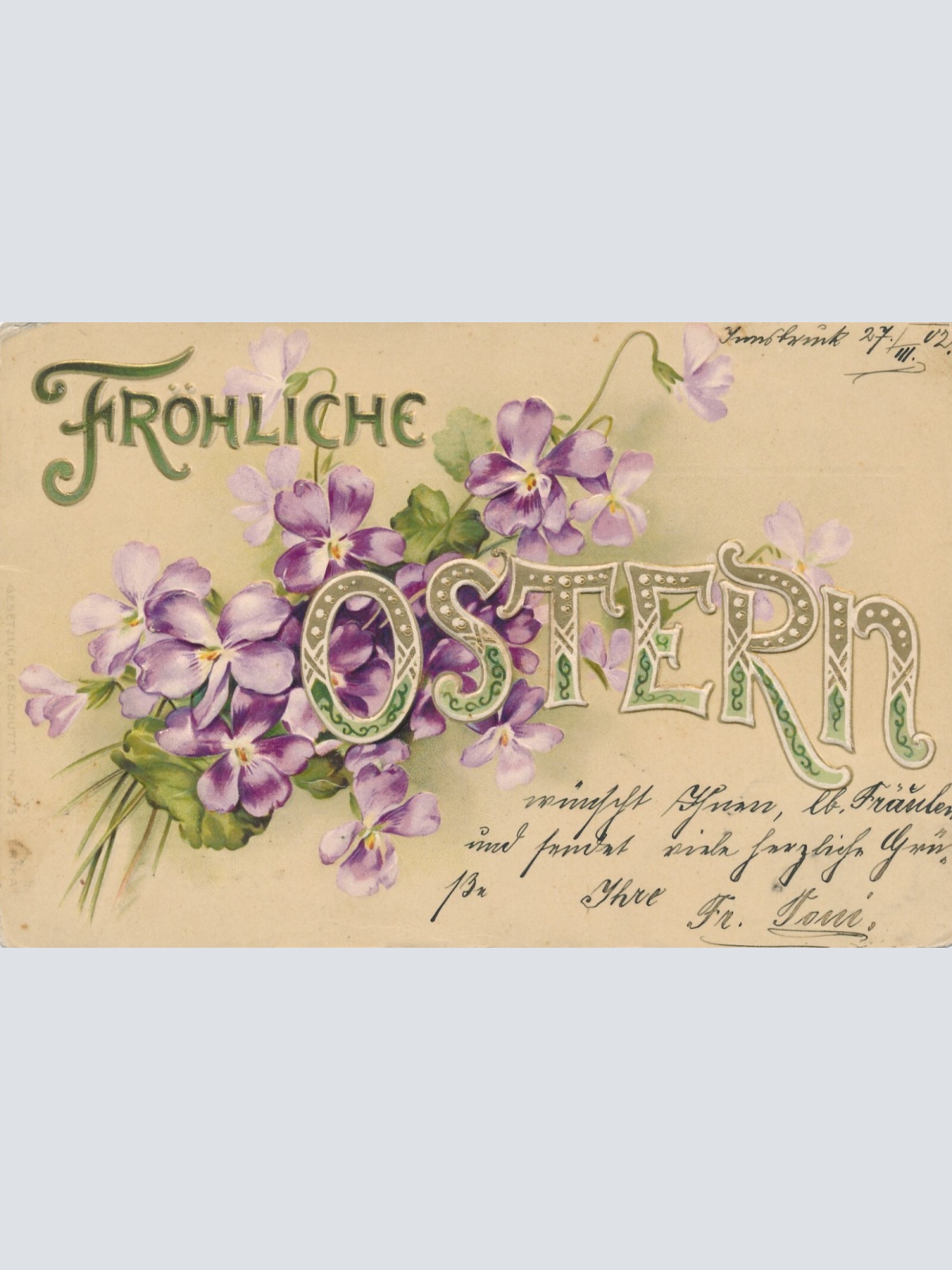 Präge - Motiv - Karte Fröhliche Ostern Ansichtskarte (12322)