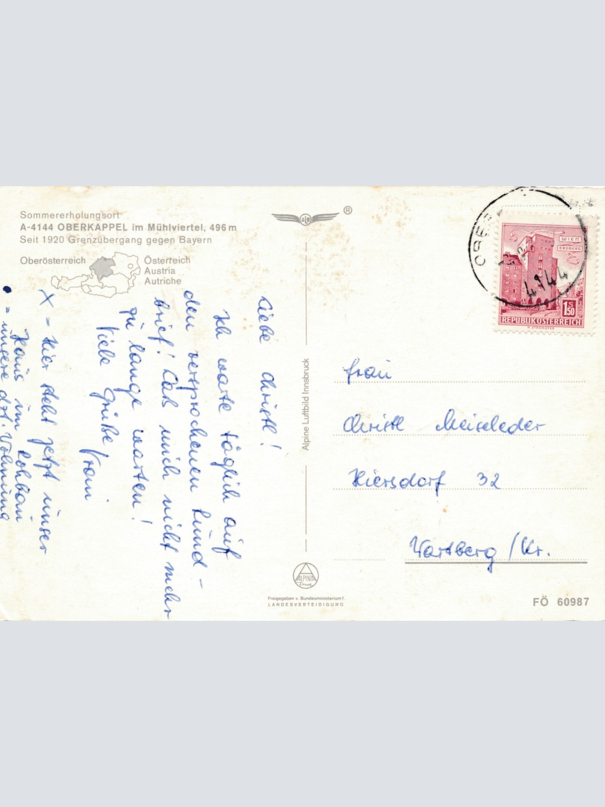 AK aus Oberkappel Oberösterreich Fliegerfoto Ansichtskarte (J374)