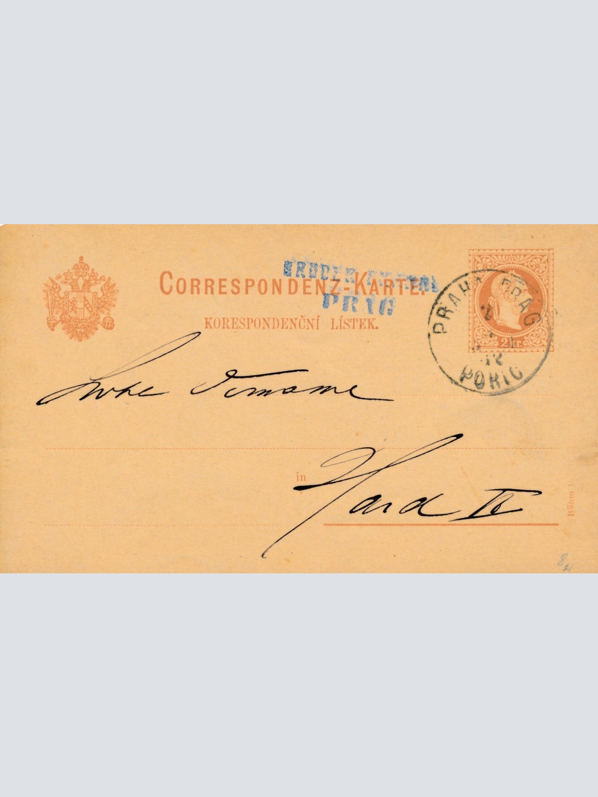 2 Kreuzer - Ganzsachen - Karte 1882 aus Praha - Prag (13543)