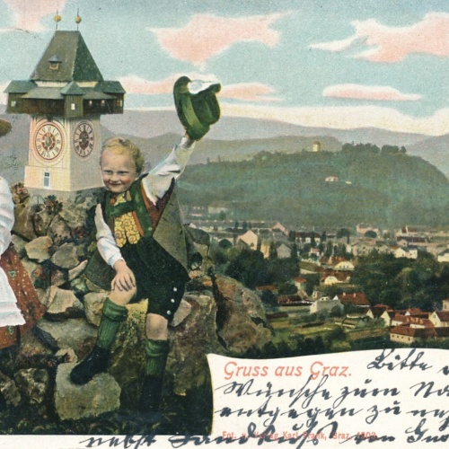 AK aus Graz mit Kinder in der Tracht Steiermark Ansichtskarte (13245)