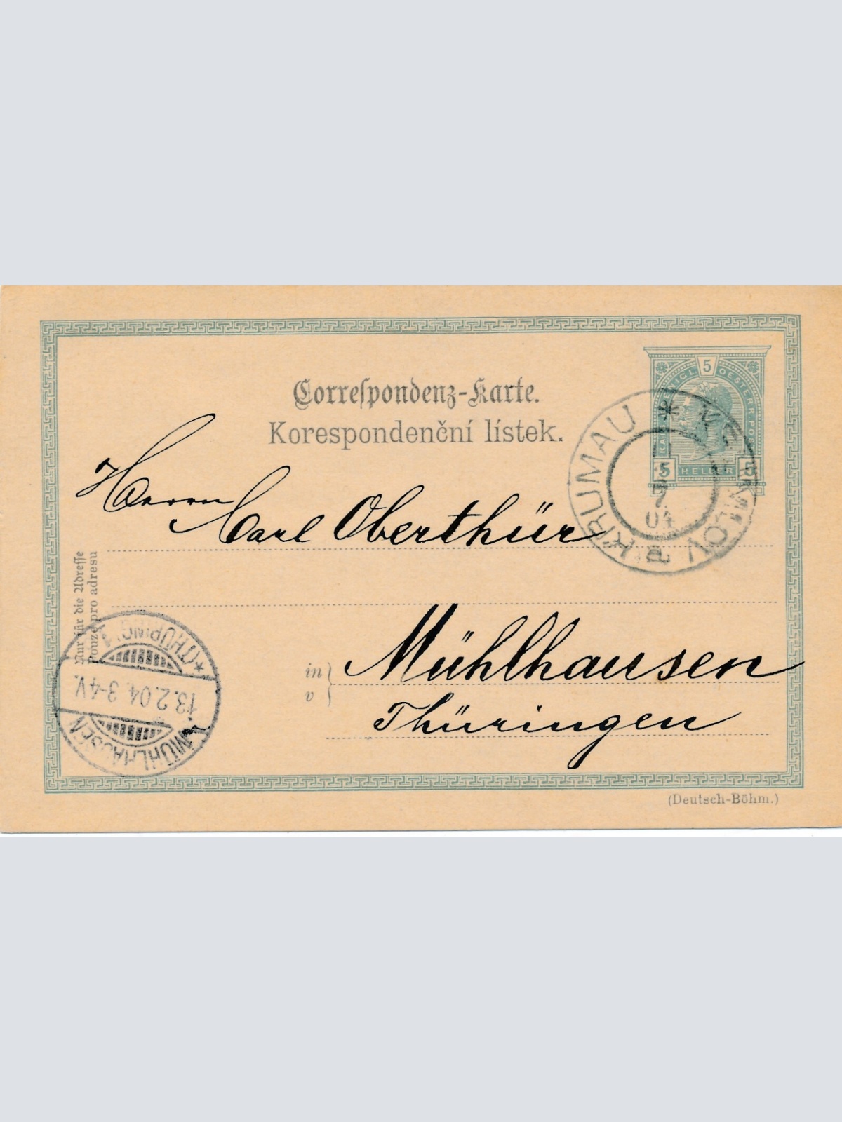 5 Heller - Ganzsachen - Karte 1904 aus Krumau (13362)