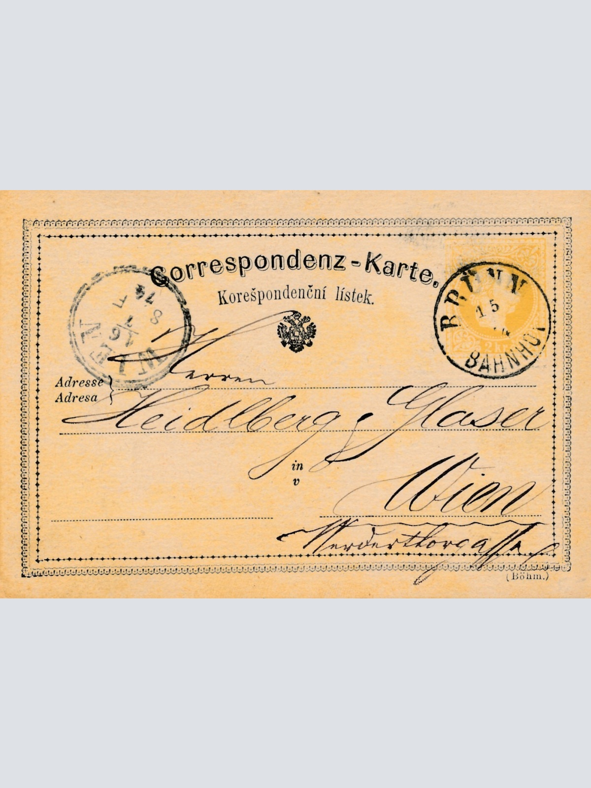 2 Kreuzer - Ganzsachen - Karte 1874 aus Brünn Bahnhof (13352)