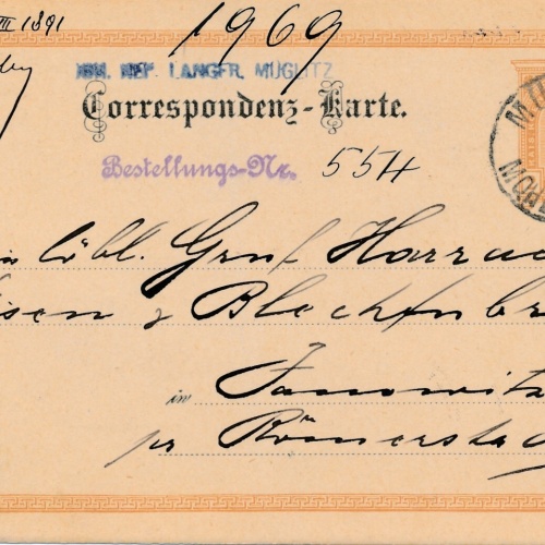 2 Kreuzer - Ganzsachen - Karte 1891 aus Müglitz Mohelnice (13354)