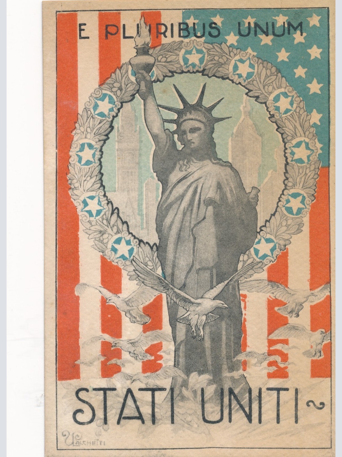 Motiv - Karte E Pluribus Unum Stati Uniti Freiheitsstatue Ansichtskarte (12729)