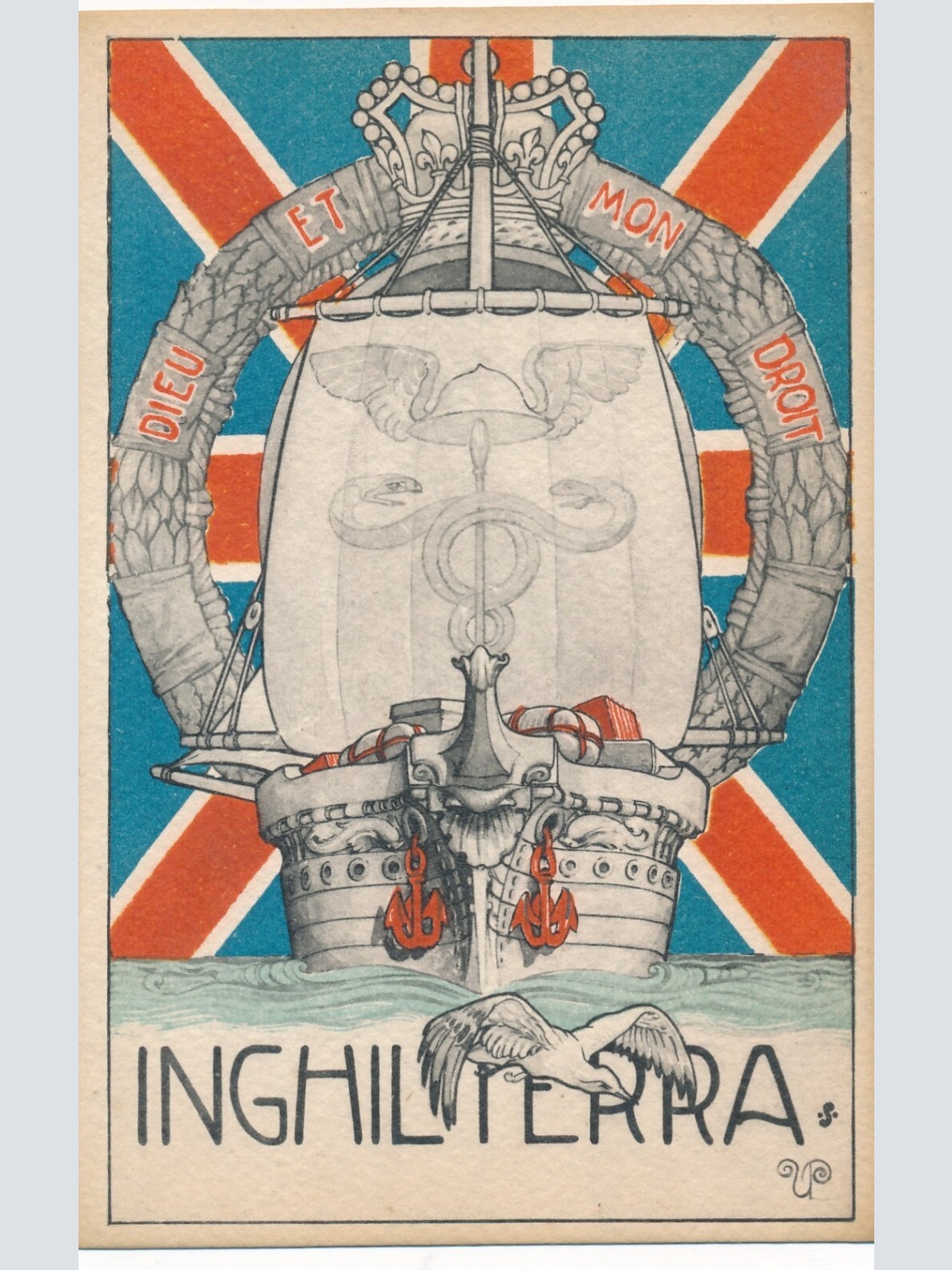 Motiv - Karte Dieu Et Mon Droit Inghilierra mit Schiff Ansichtskarte ENG (12730)