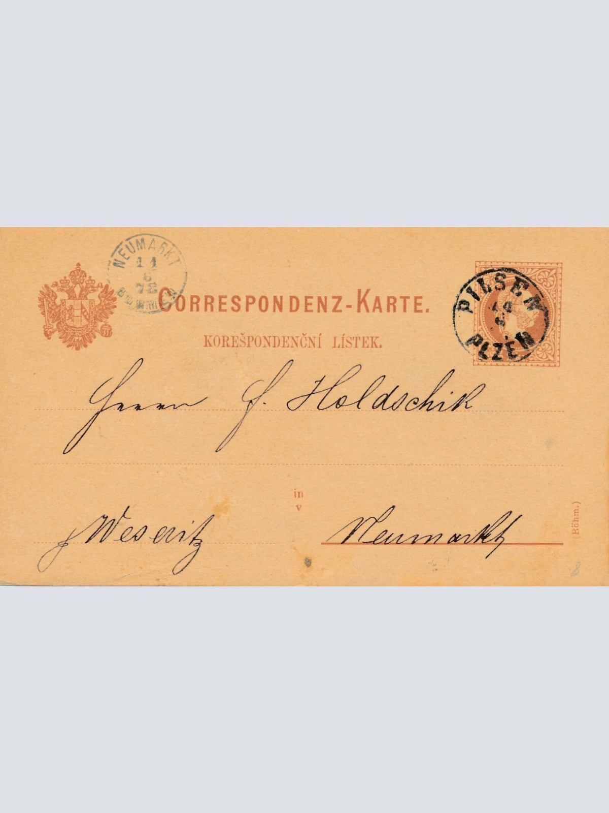 2 Kreuzer - Ganzsachen - Karte 1878 aus Pilsen - Pilzen (13547)