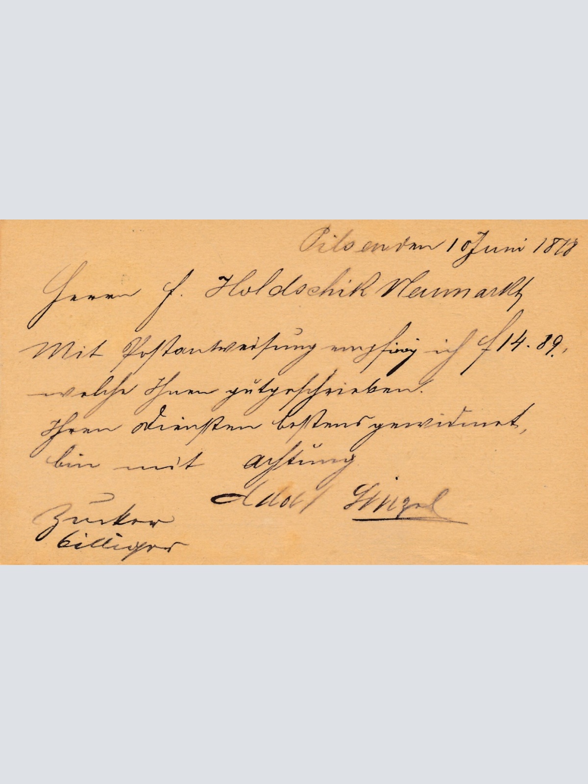 2 Kreuzer - Ganzsachen - Karte 1878 aus Pilsen - Pilzen (13547)