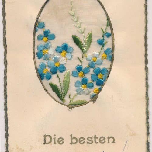 AK, Die besten Ostergrüße, Blumen genäht, Ansichtskarte (S3681)