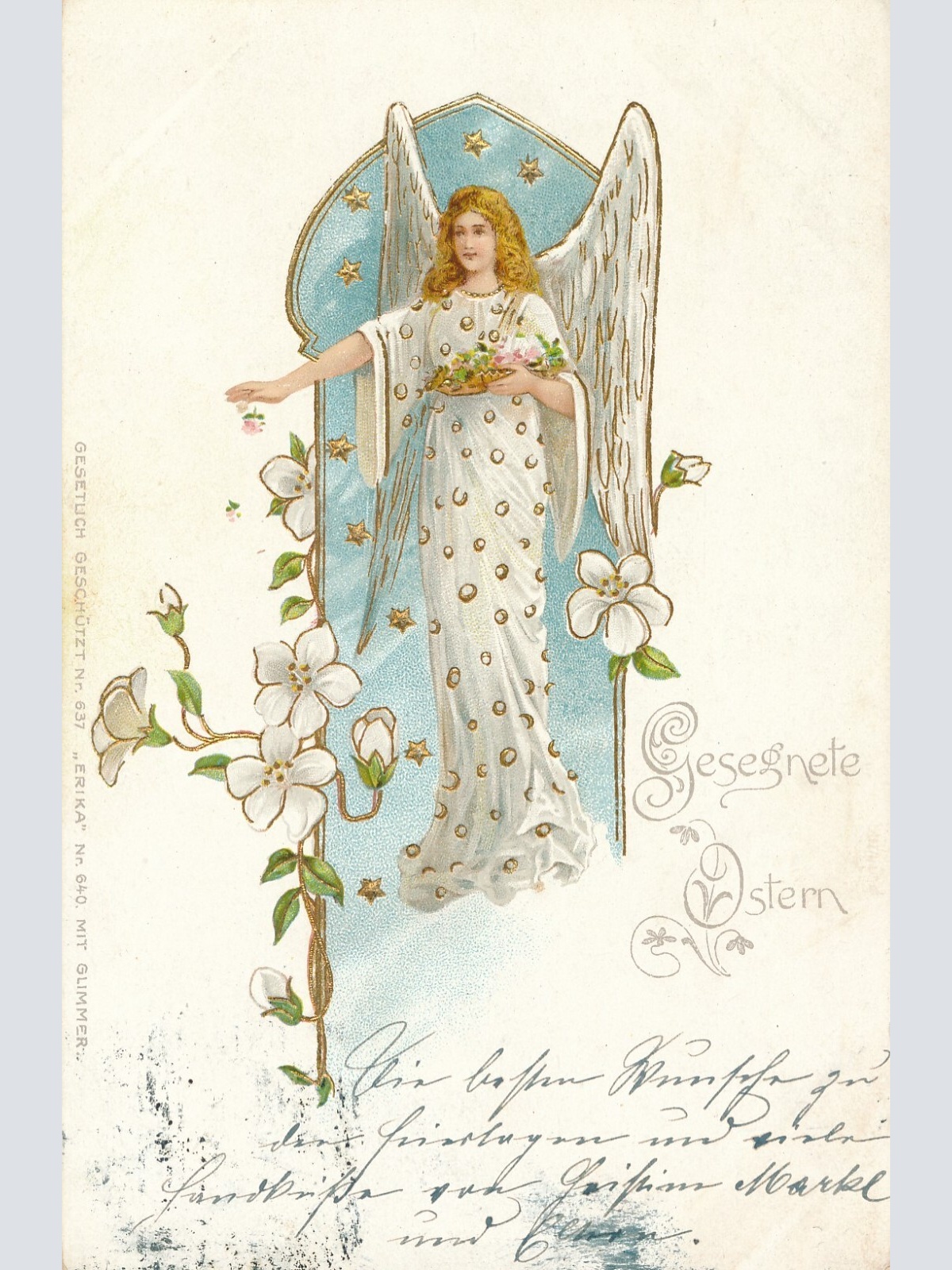 Präge-Karte, Gesegnete Ostern, Engel, Ansichtskarte (S3684)