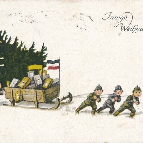 AK, Innige Weihnachtsgrüße, Kinder ziehen Schlitten, Ansichtskarte (S3667)