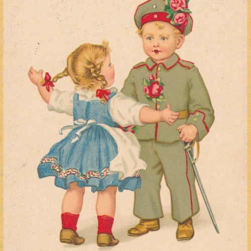 AK, fröhliches Wiedersehen, Junge und Mädchen, Ansichtskarte (S3693)