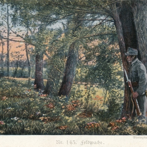 AK Feldwache Soldat mit Waffe hinter Baum Ansichtskarte (13785)