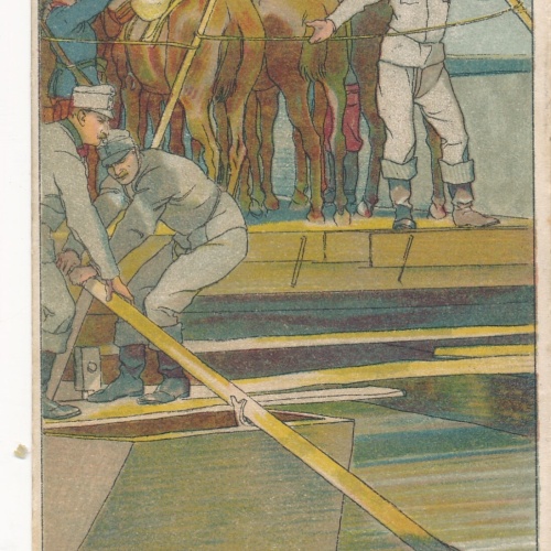 Ludwig Koch Karte Soldaten bei der Überfuhr mit Pferden Ansichtskarte (13710)
