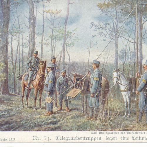 AK Telegraphentruppen legen eine Leitung Ansichtskarte (13780)