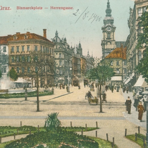 AK aus Graz Bismarckplatz Herrengasse Steiermark Ansichtskarte (14120)
