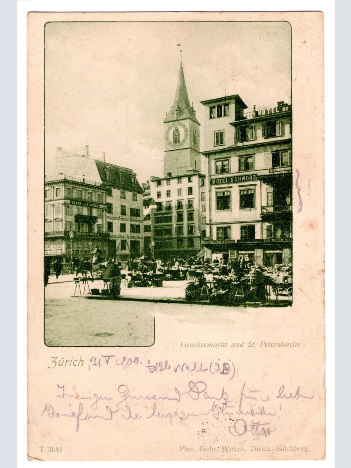 AK, Zürich, Schweiz, Gemüsemarkt und St. Peterskirche (S4597)