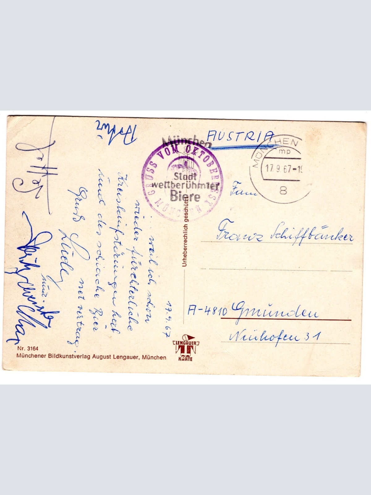 AK, Gruß vom Oktoberfest, Leckts mi doch ins Bett, Ansichtskarte (S4685)