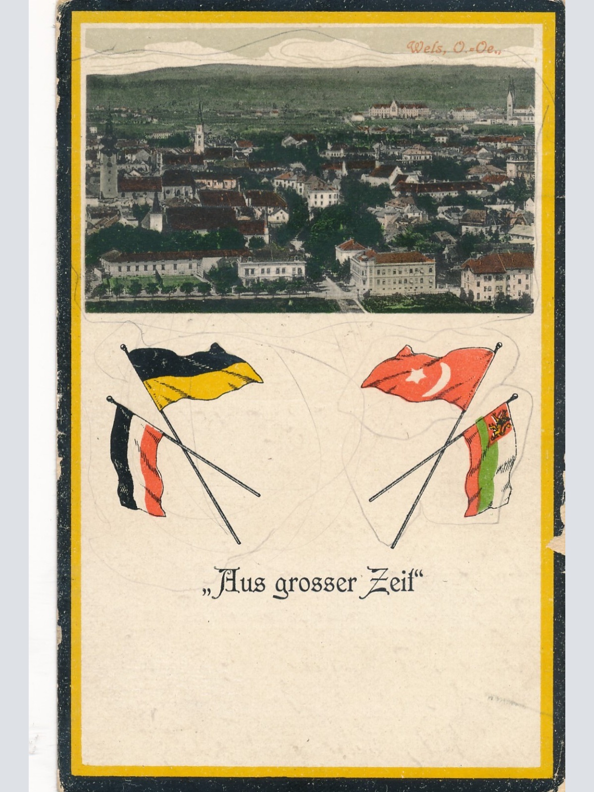 AK aus Wels - Oberösterreich aus grosser Zeit mit Flaggen Ansichtskarte (13630)