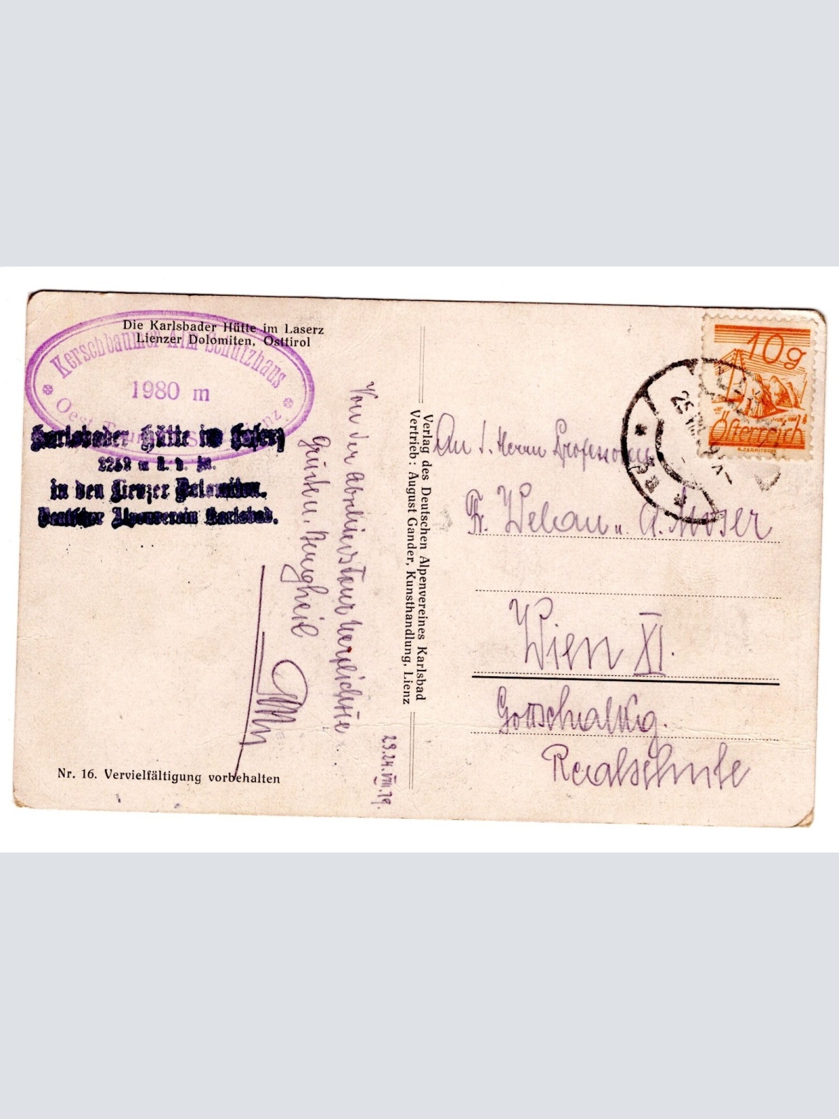 AK, Karlsbader Hütte im Laserz Lienzer Dolomiten, Tirol, Ansichtskarte (S4901)