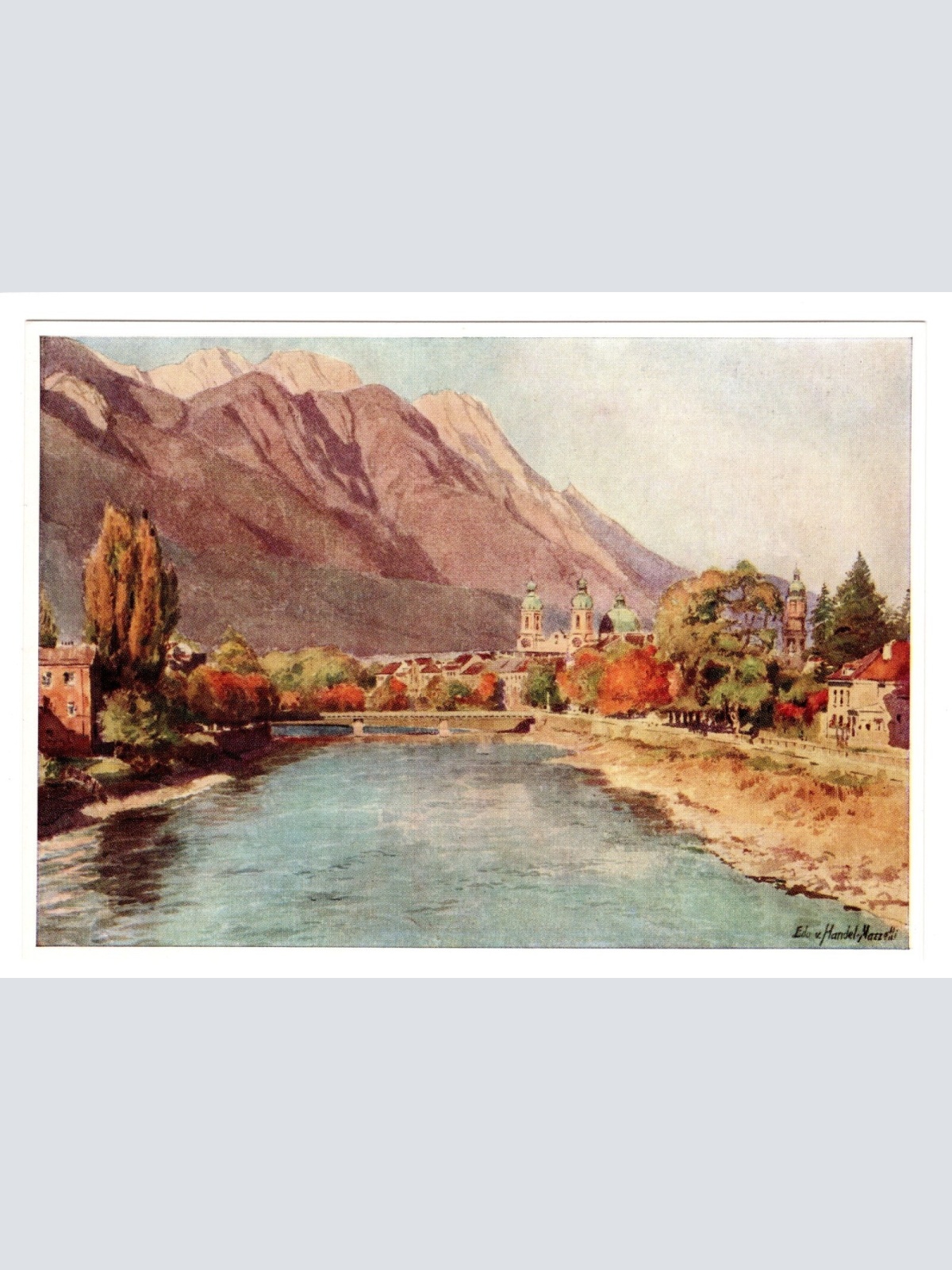 Künstler-AK, Handel-Mazzetti, Innsbruck, Nr. 8 Inn mit Pfarrkirche und B (S5027)