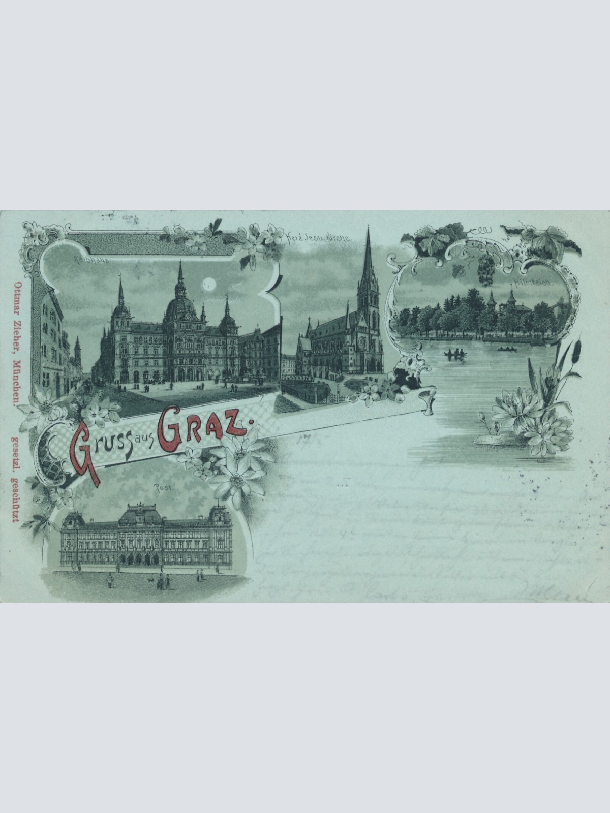 Mondschein - Litho- Karte gruss aus Graz Steiermark Ansichtskarte (14053)