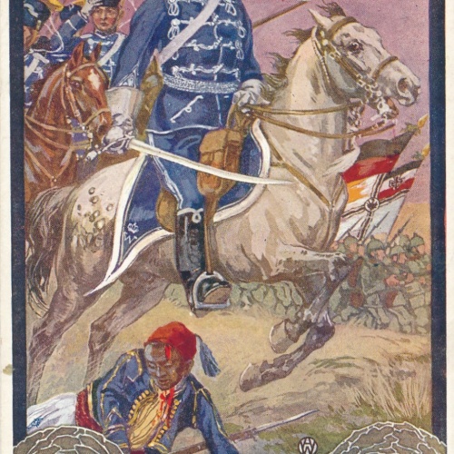 AK ran an den Feind Soldat auf Pferd Militaria Ansichtskarte (14298)