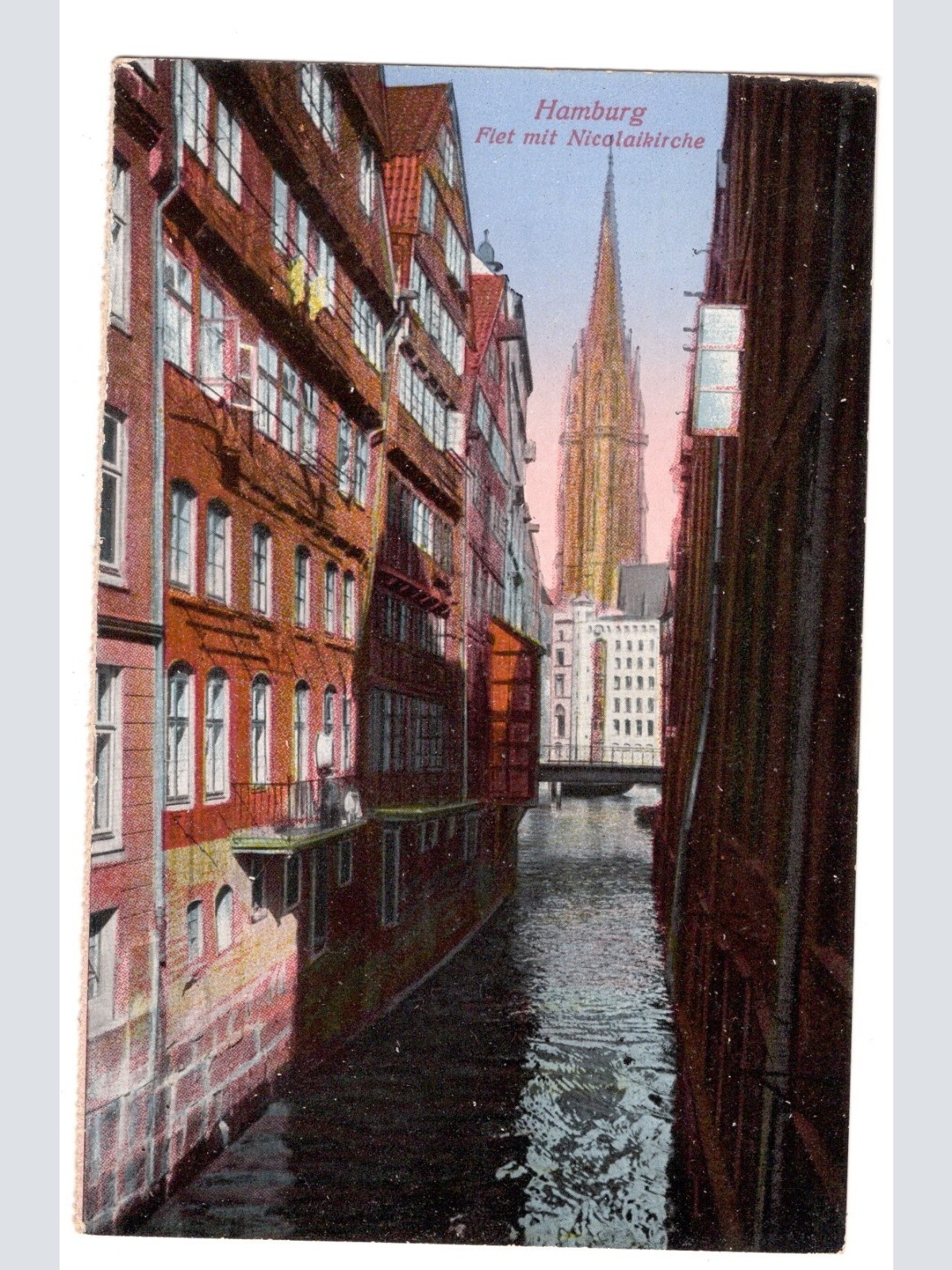 AK, Hamburg, Flet mit Nicolaikirche, Ansichtskarte (S5381)