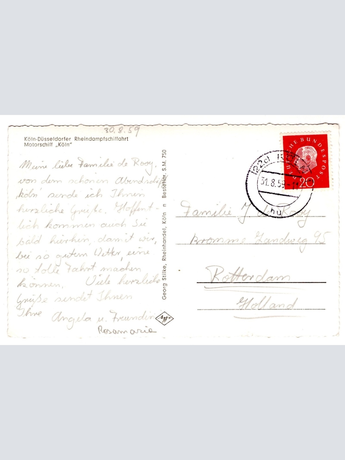 AK, Köln-Düsseldorfer Rheindampfschiffahrt, Motorschiff, Ansichtskarte (S5867)