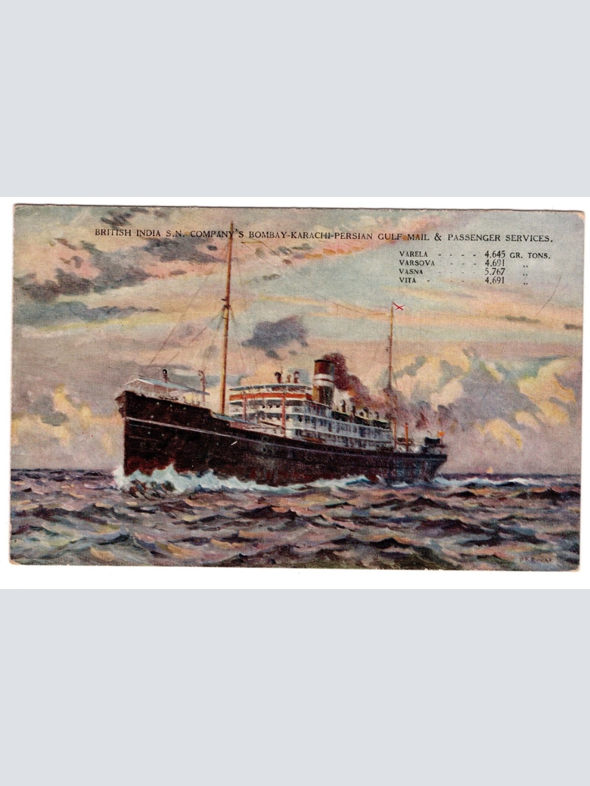 AK, Bombay Karachi Persian, Gulf Mail & Passenger Services Ansichtskarte (S5886)