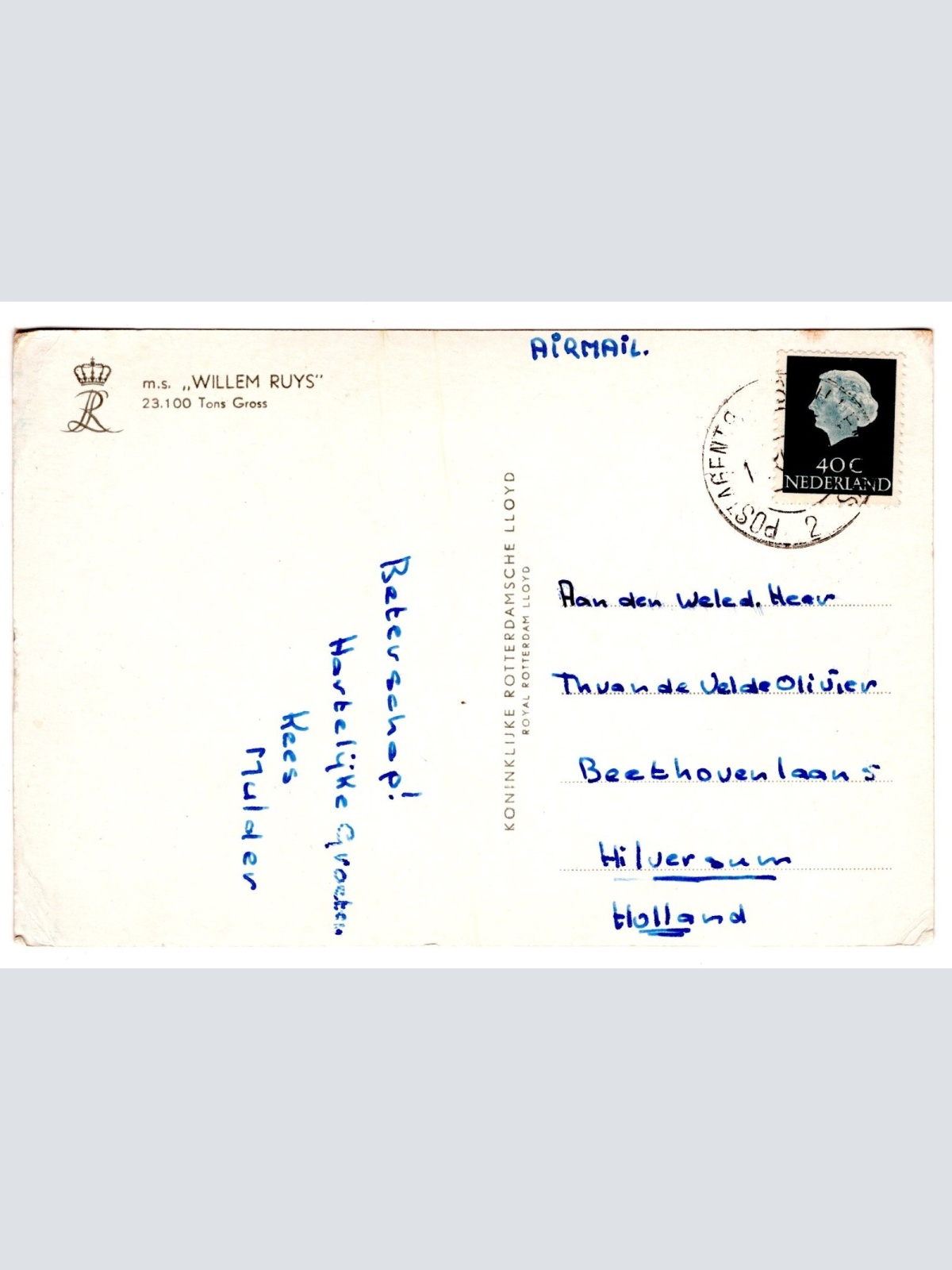 AK, m. s. Willem Ruys, Ansichtskarte (S5909)