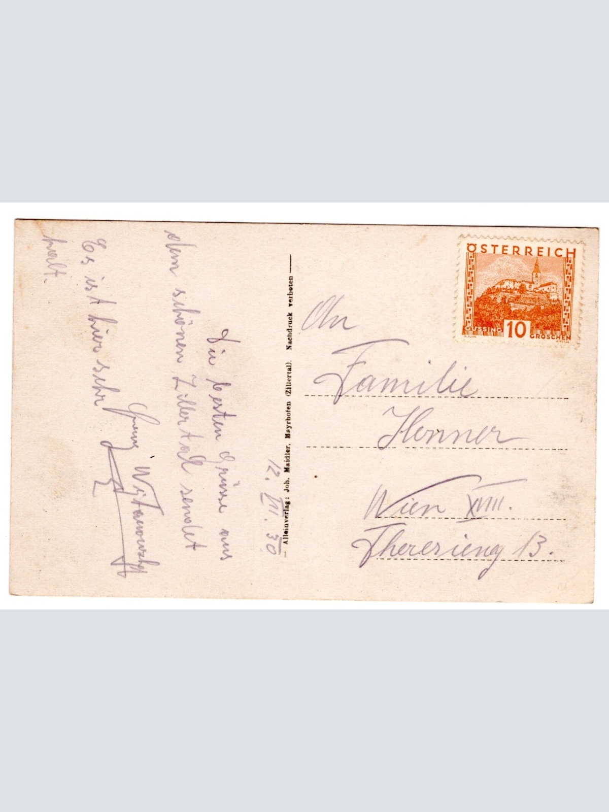 AK, Mayrhofen mit Grünberg, Tirol, Ansichtskarte (S6619)