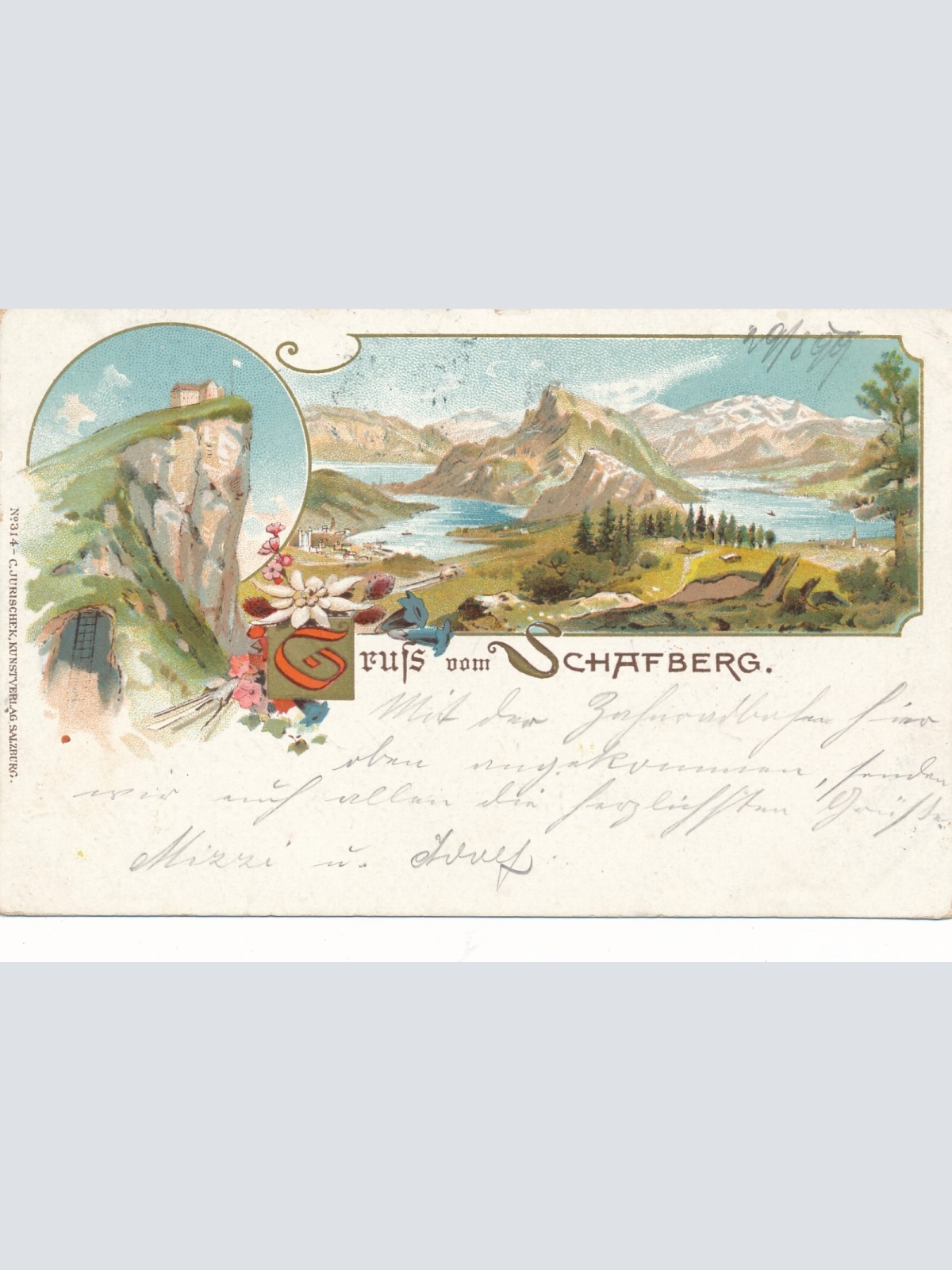 Litho - Karte gruß vom Schafberg Salzburg Ansichtskarte (14354)