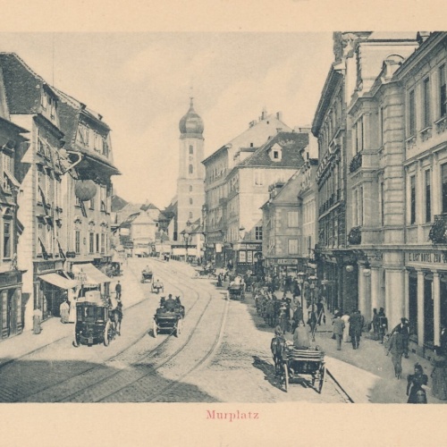 AK aus Graz Murplatz mit Kutschen Steiermark Ansichtskarte (14454)
