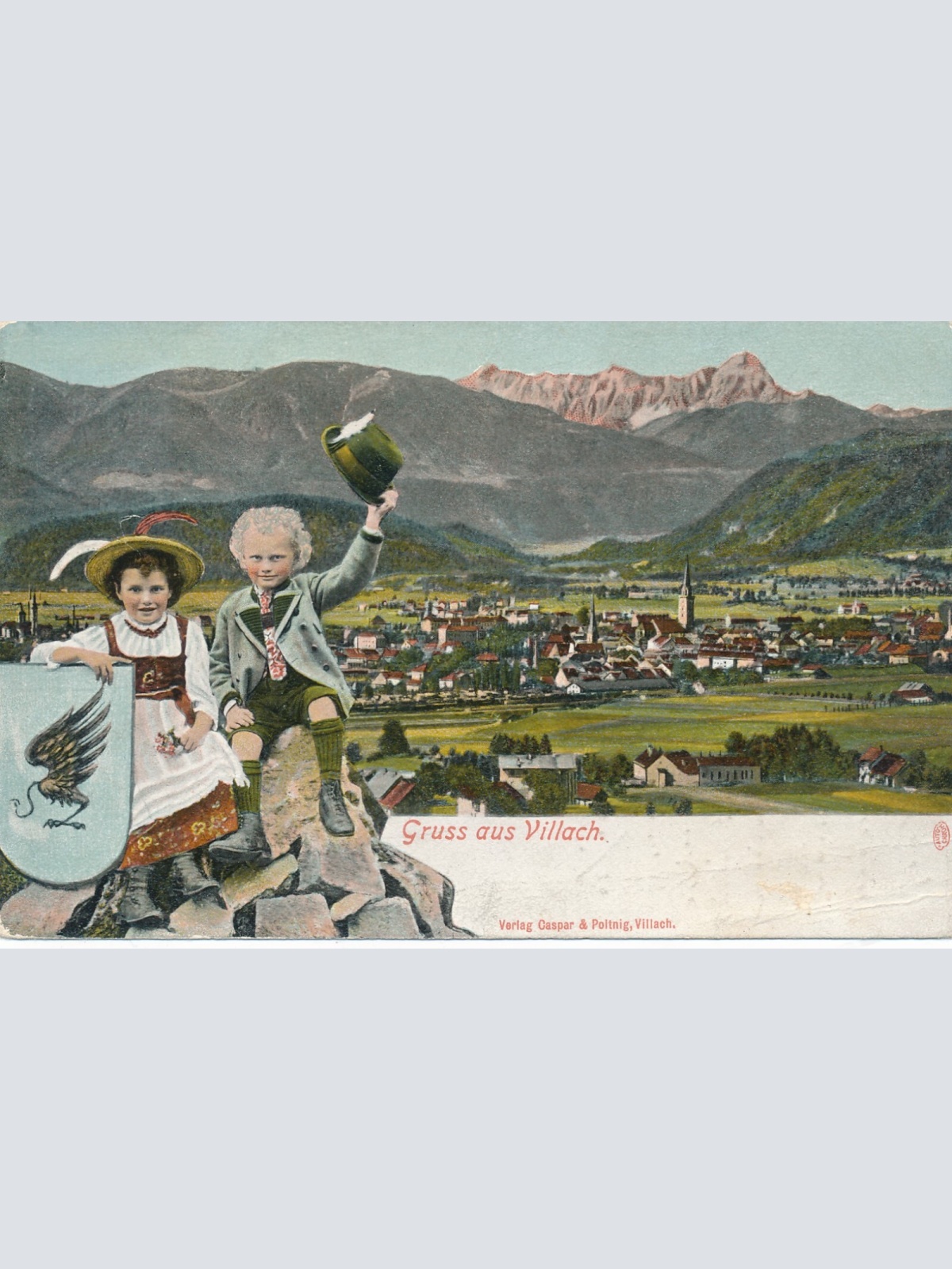AK gruss aus Villach mit Bub und Mädchen Kärnten Ansichtskarte (14444)