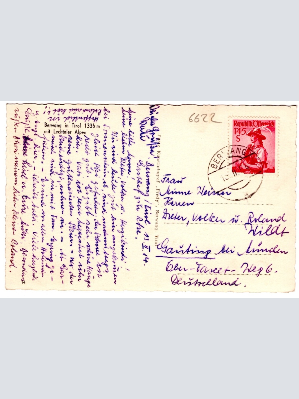 AK, Berwang in Tirol mit Lechtaler Alpen, Ansichtskarte (S6961)