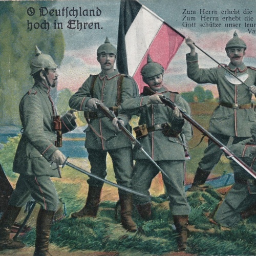 AK Deutschland hoch in Ehren mit Fünf Soldaten mit Waffen Ansichtskarte (14541)