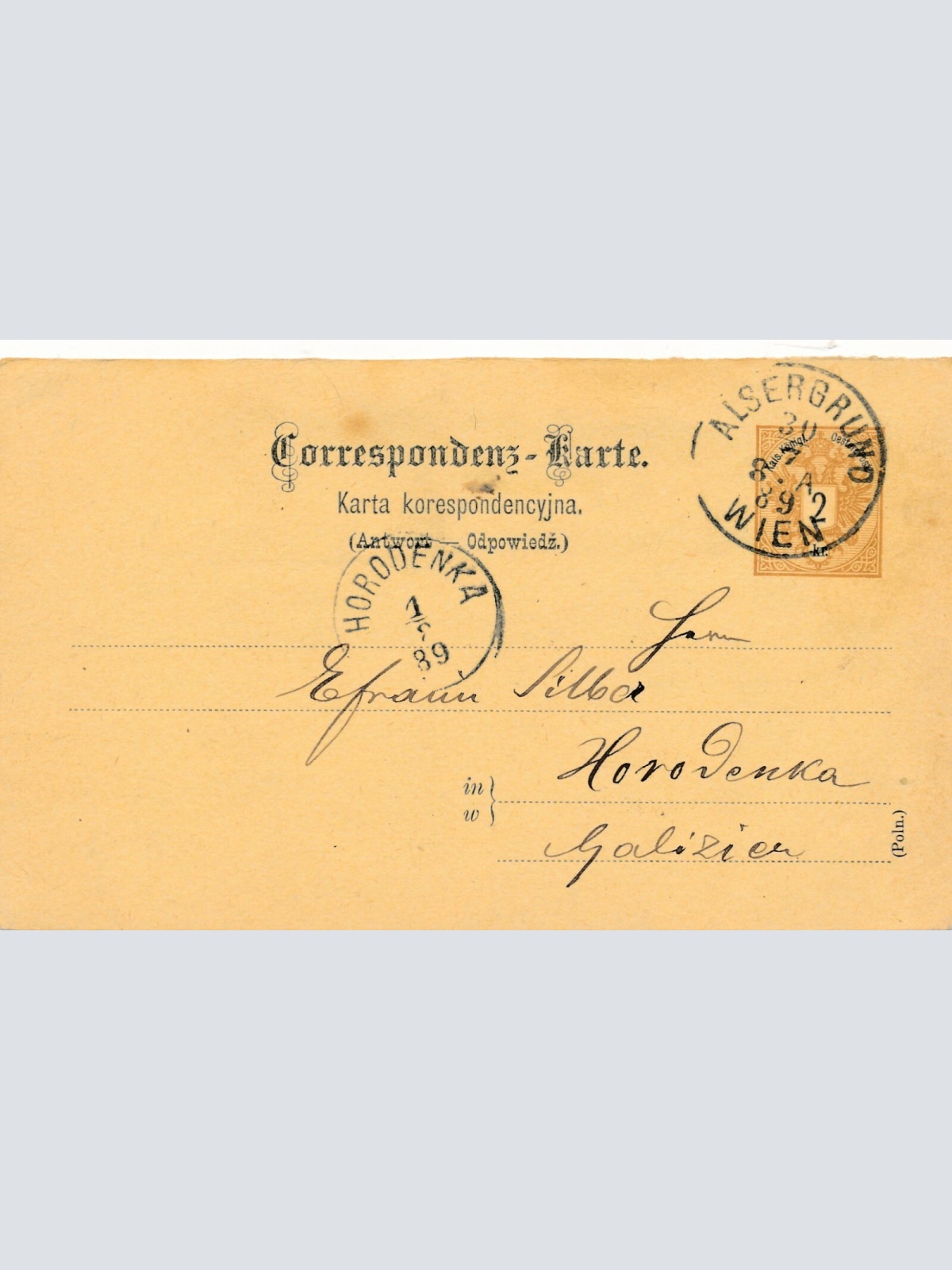 2 Kreuzer Ganzsachen - Karte 1889 aus Wien Alsergrund (Poln) (14579)