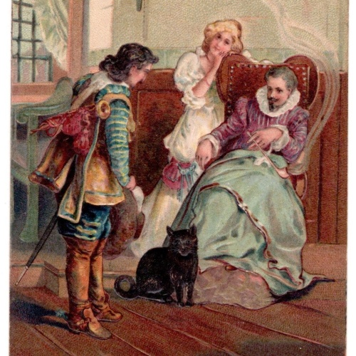 Präge-AK Bei dem Vater an den Lehnstuhl sich anschmiegend, Ansichtskarte (S7290)