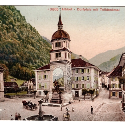 AK, Altdorf - Dorfplatz mit Telldenkmal, Ansichtskarte (S7441)