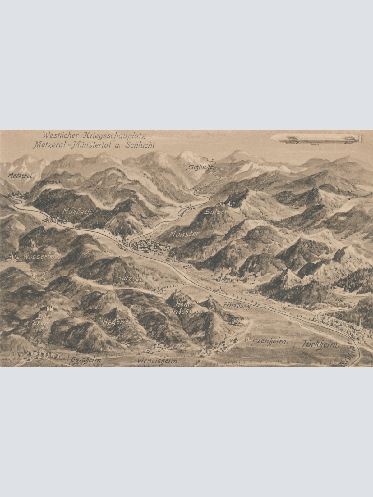 AK Westlicher Kriegsschauplatz mit Zeppelin Militaria Ansichtskarte (14619)