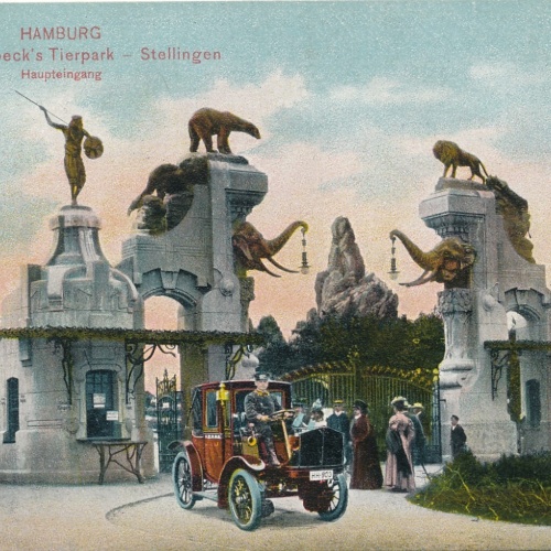 AK aus Hamburg Carl Hagenbeck Tierpark mit Oldtimer Ansichtskarte (14567)