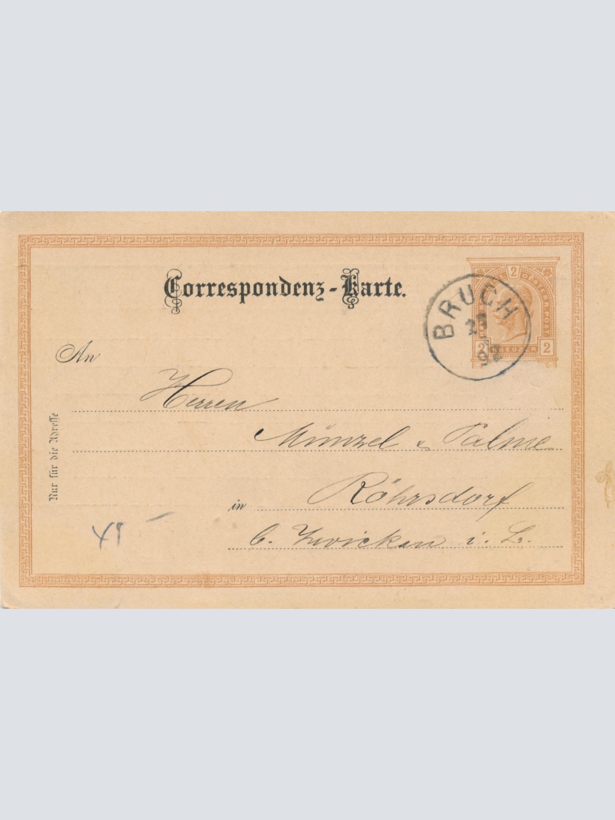 2 Kreuzer Ganzsachen - Karte aus Bruch (14919)