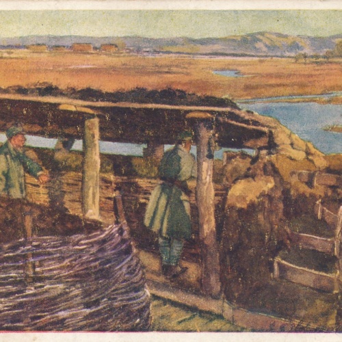 AK Soldaten im Schützengraben Feldpost Nr. 57  Militaria Ansichtskarte (14972)