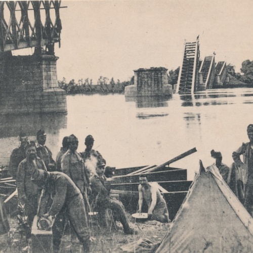 AK Militaria Gesprengte Brücke von Semlin nach Belgrad Ansichtskarte (15976)