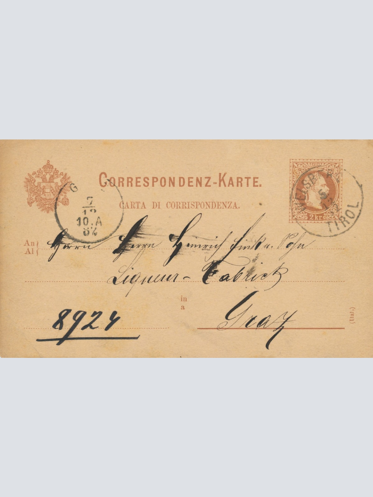 2 Kreuzer - Ganzsachen - Karte aus Welsberg (16223)