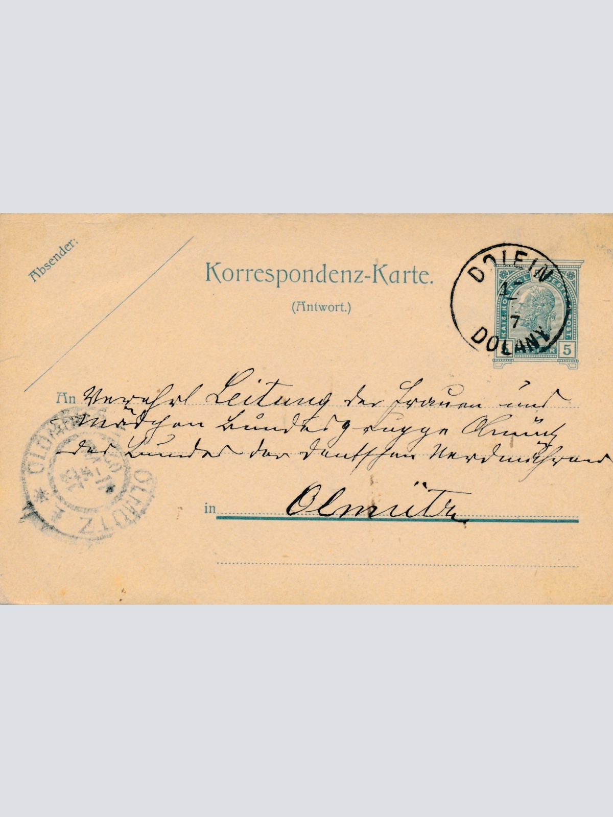 5 Heller Ganzsachen - Karte aus Dolein (16213)